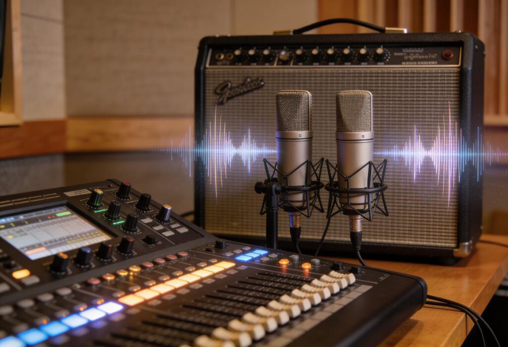 Mikrofone und Mischpult in einem Musikstudio