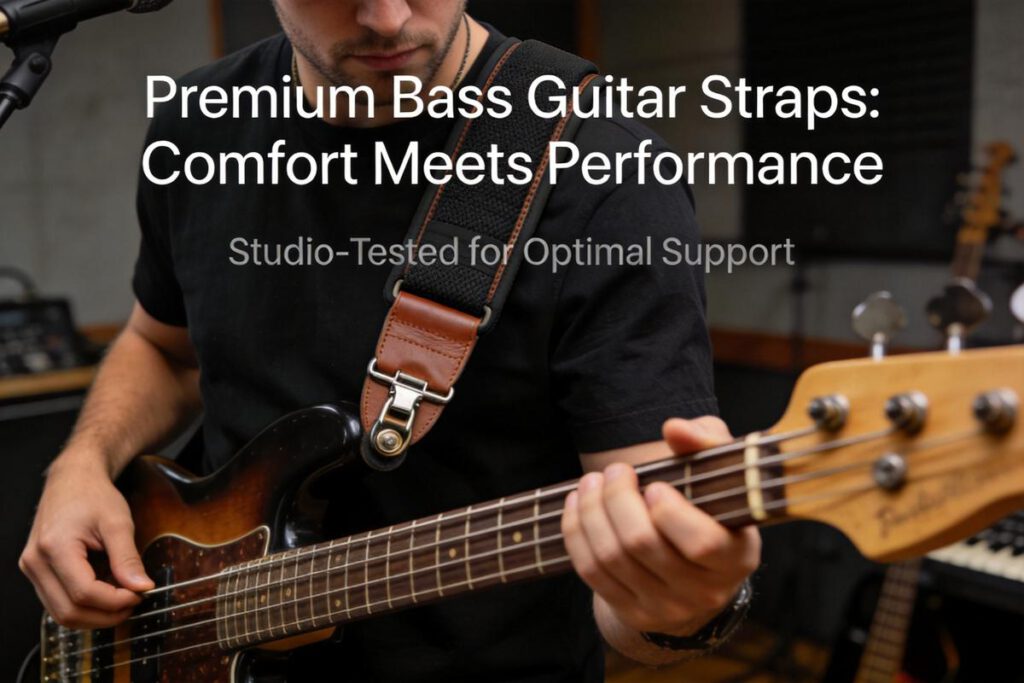 Ein Bassist spielt mit einem hochwertigen Bassgurt im Studio.